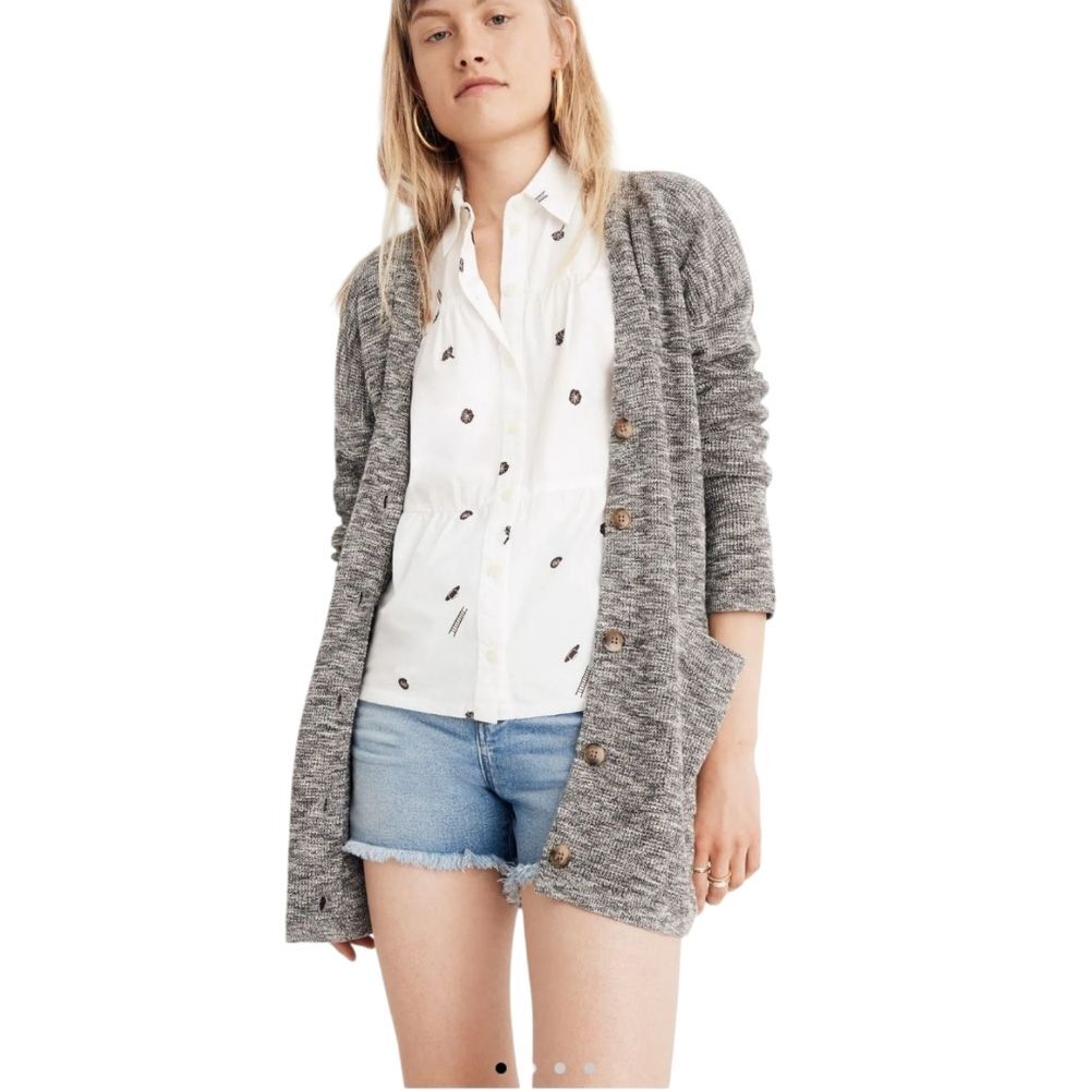 Madewell Alton Cardigan Marled Stone Sweater Size Small
